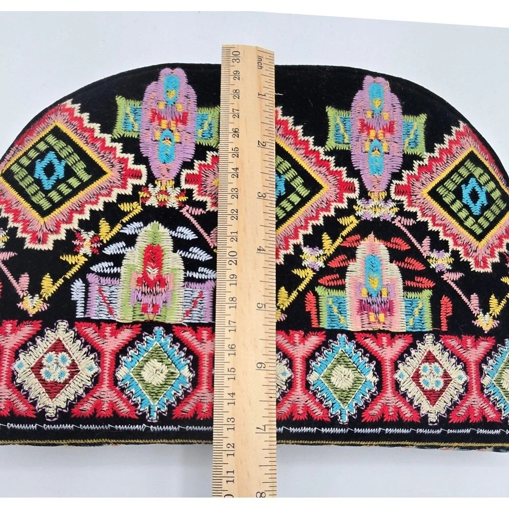 Johnny Was Embroidered‎ Velvet Jewelry Organizer Travel Aztec Case Clutch Boho